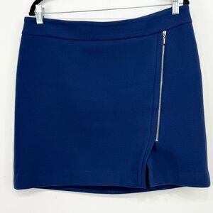 White House Black Market Blue Felted Asymmetrical Zip Mini Skirt